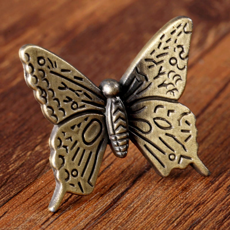Mgoodoo 5PCS Butterfly Dresser Knobs, 1.69'' Antique Brass Cabinet Pulls Vintage Decorative Furniture Door Hardware Handle for Drawer Cupboard Closet Jewlry Box Wardrobe Nightstand Kitchen - Image 4